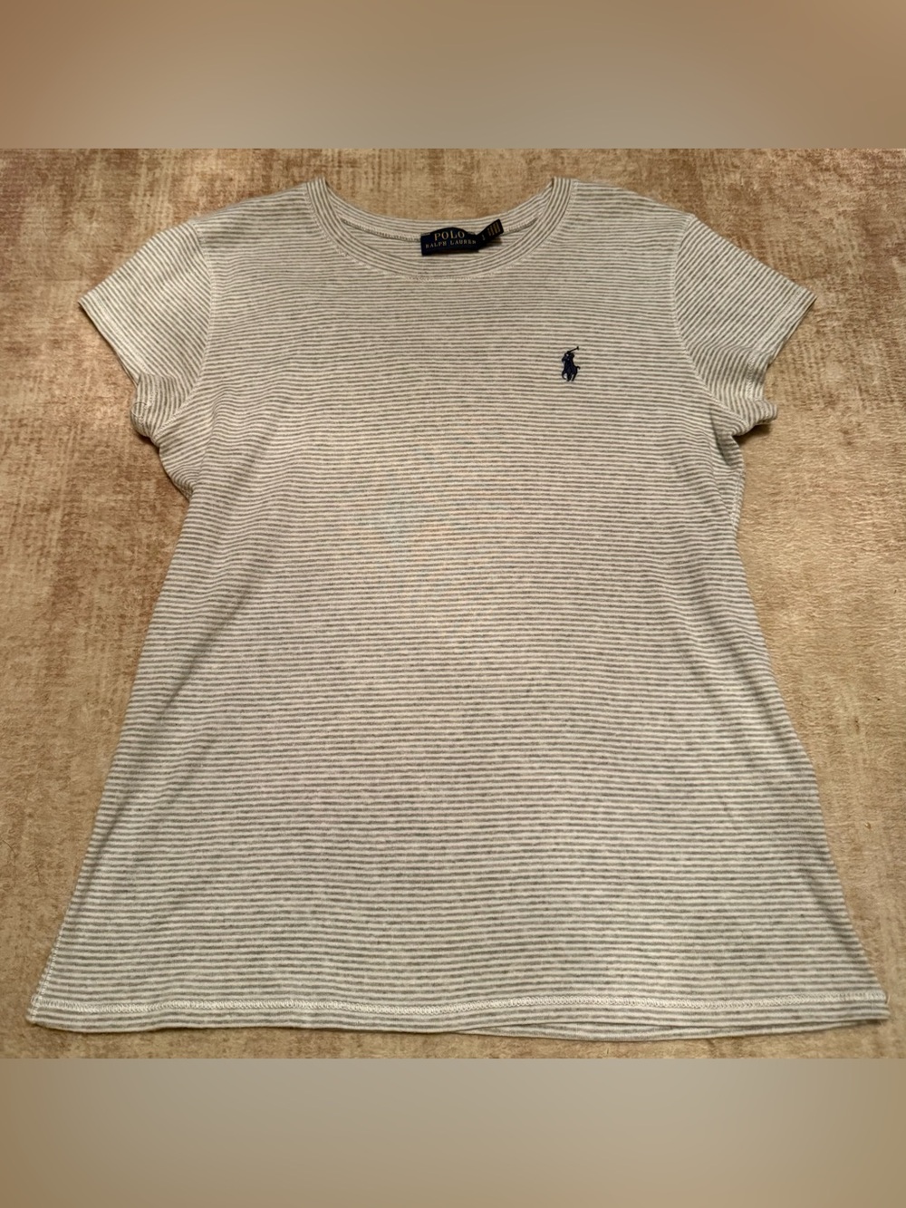 Women’s Large Ralph Lauren Short Sleeve Striped Crewneck Tee - Gray & White